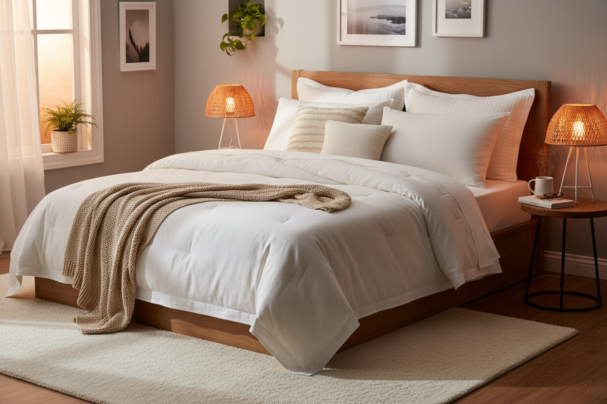 Habitación acogedora con ropa de cama